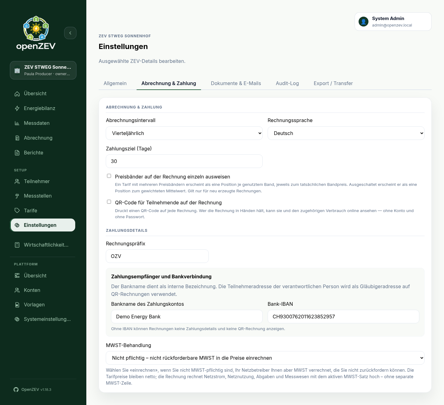 Billing and payment settings