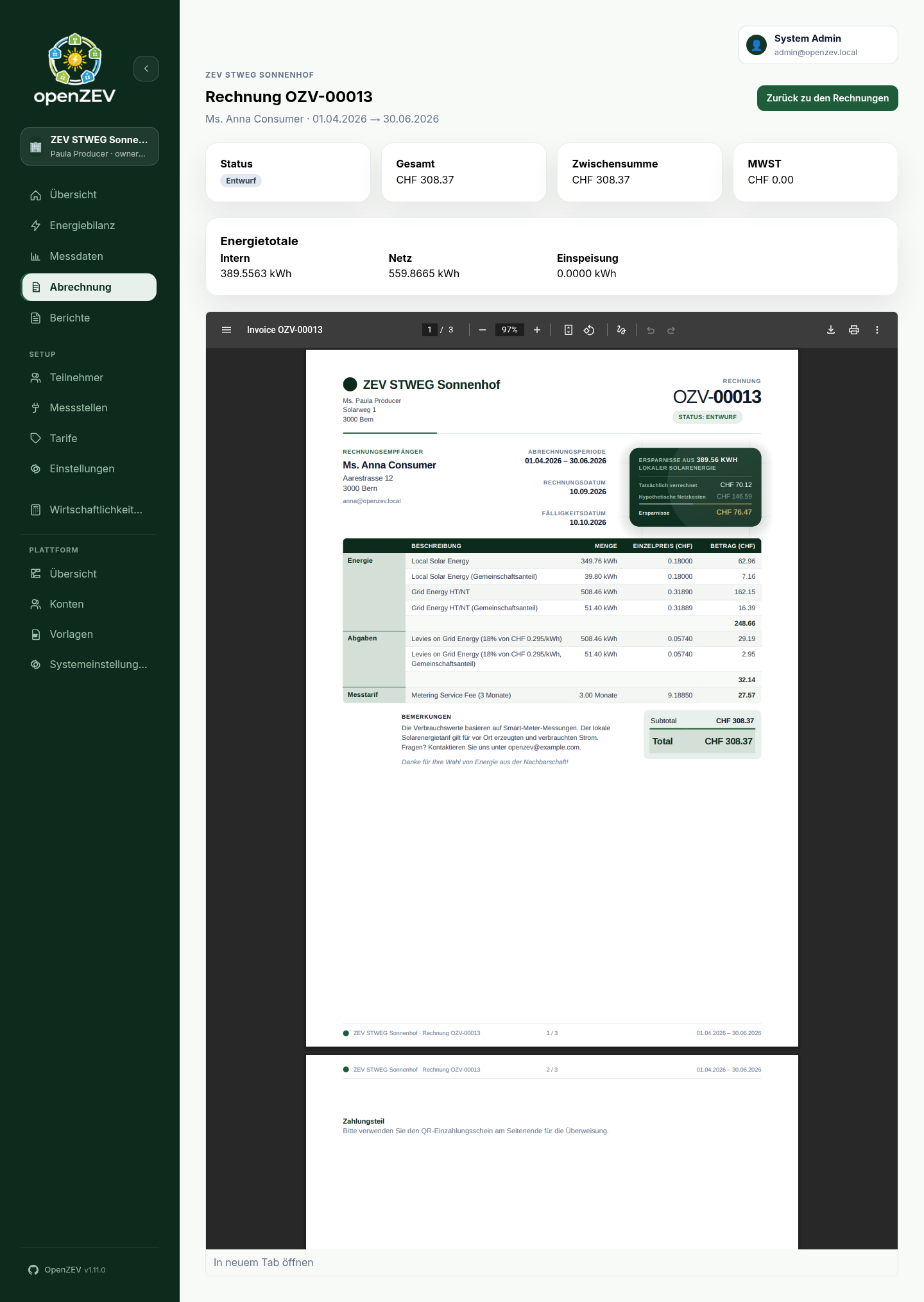 Invoice detail page