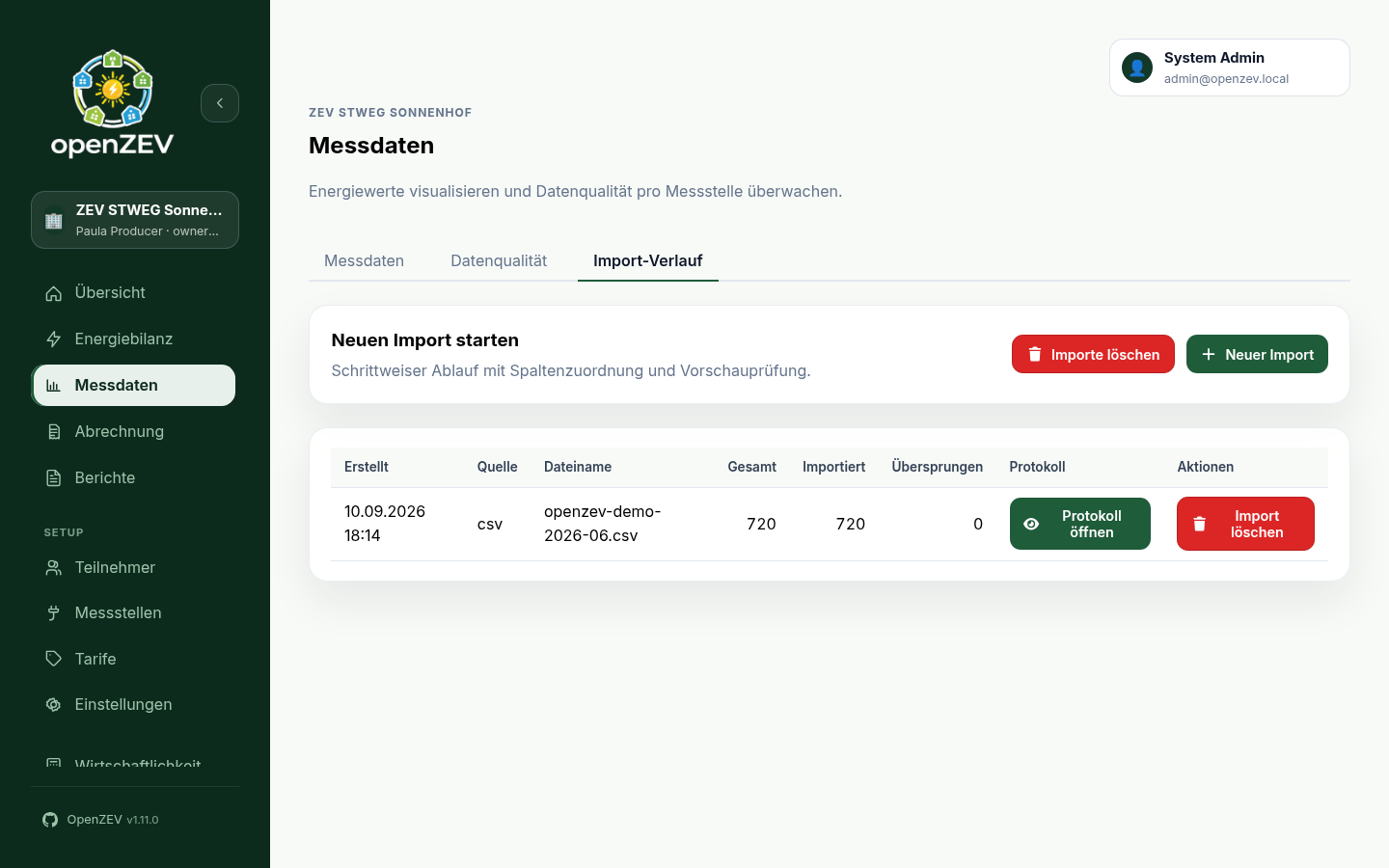 Imports page