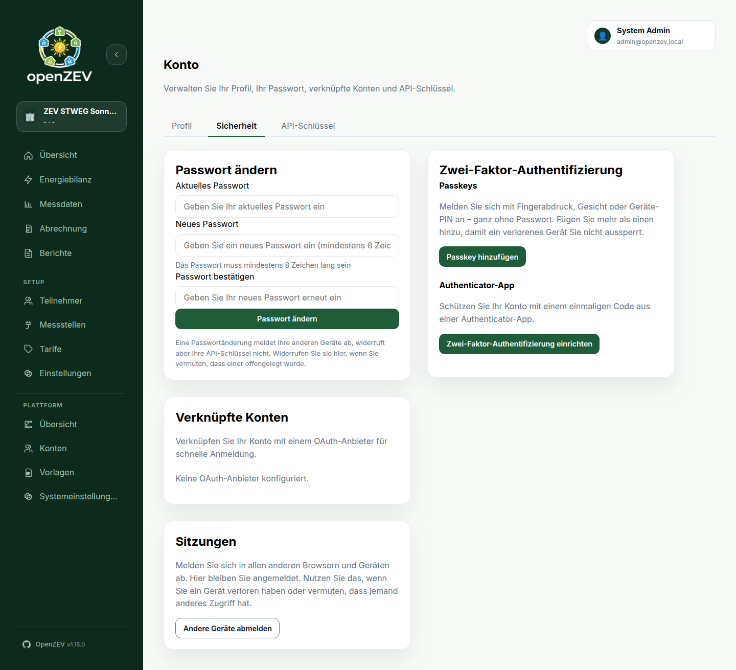 Account security tab