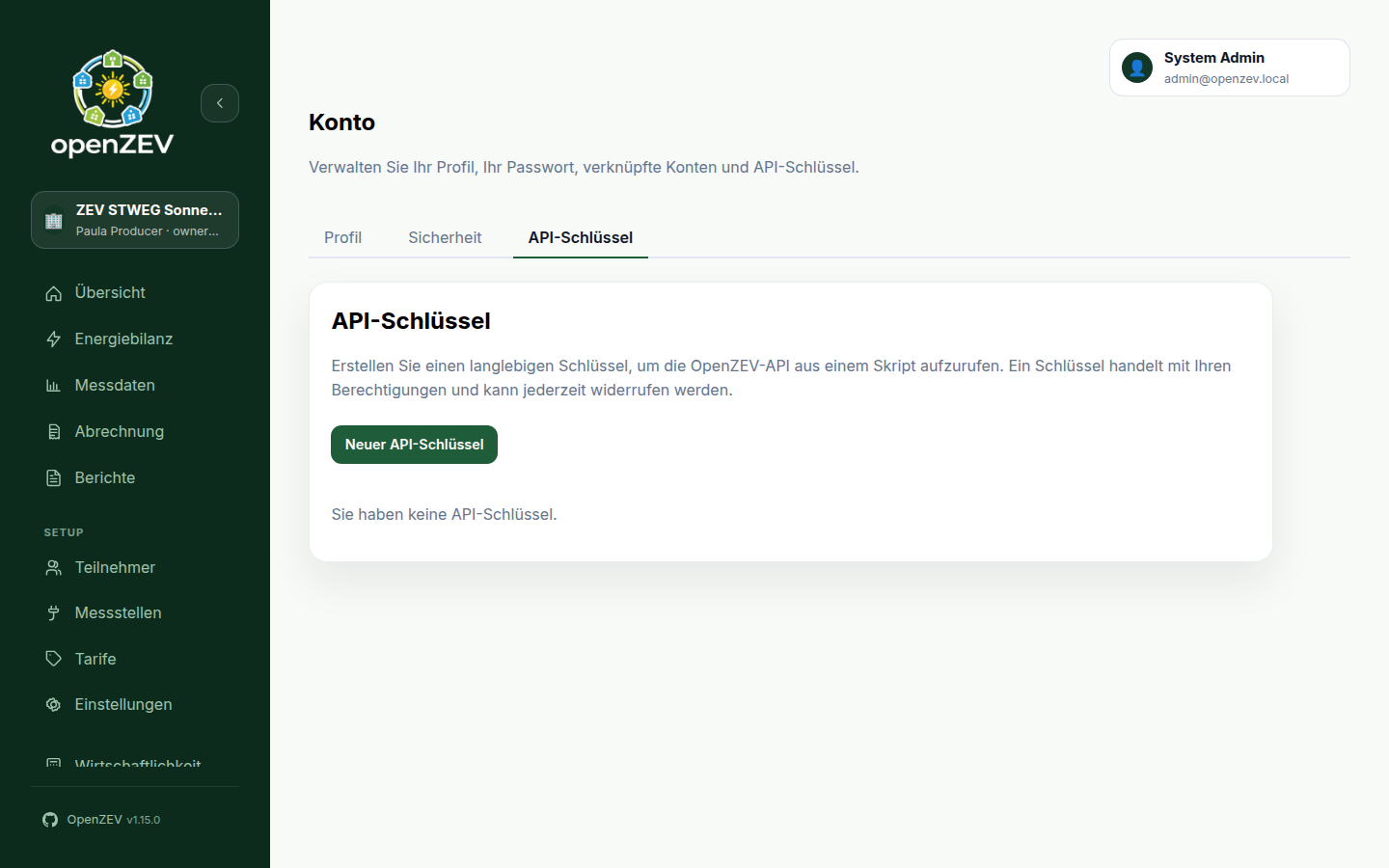 Account API keys tab