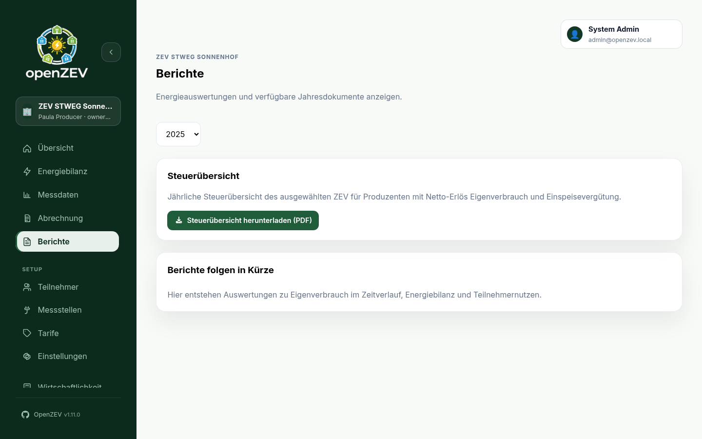 Reports page